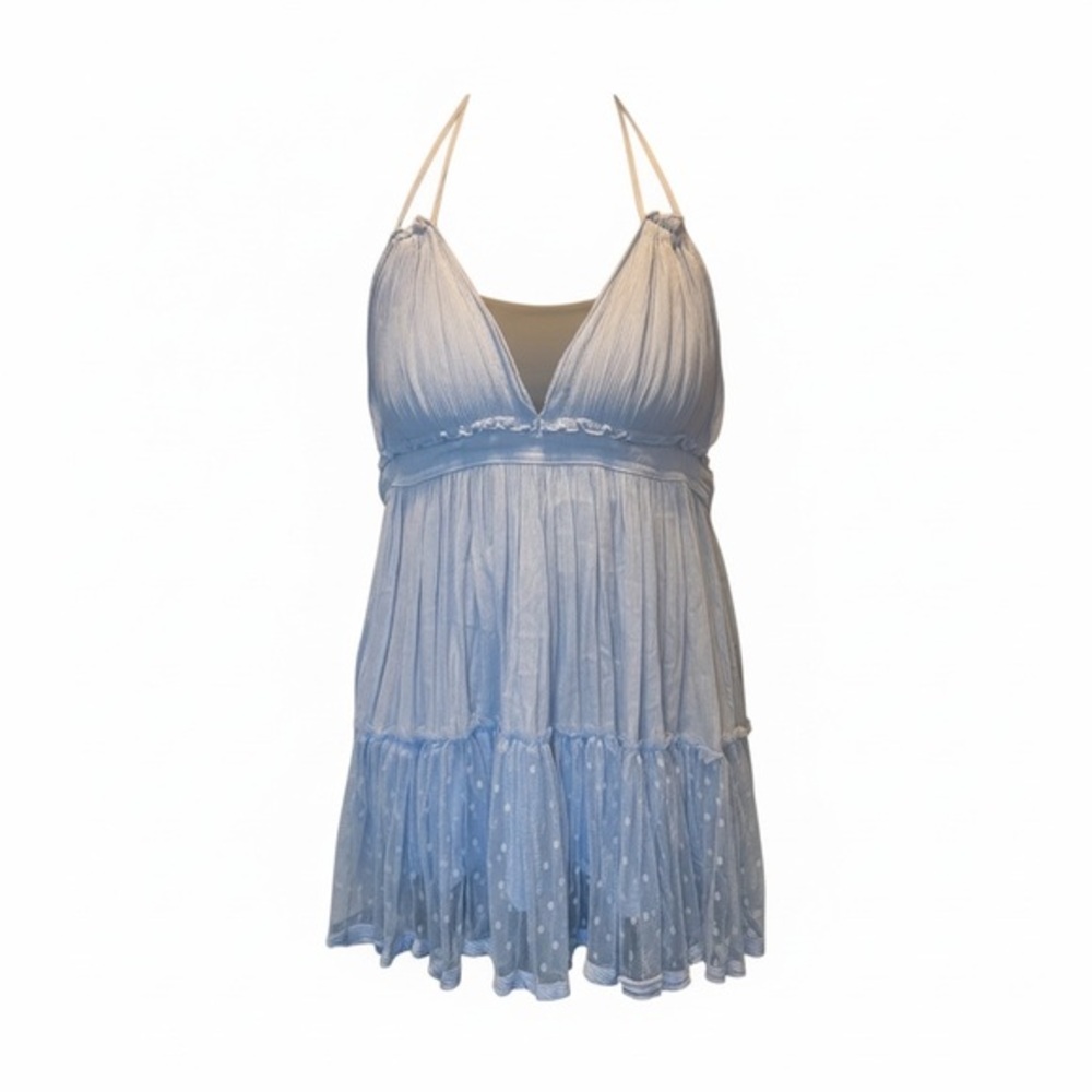 Light Blue Textured Mesh Top – Size L – Soft Feminine Style